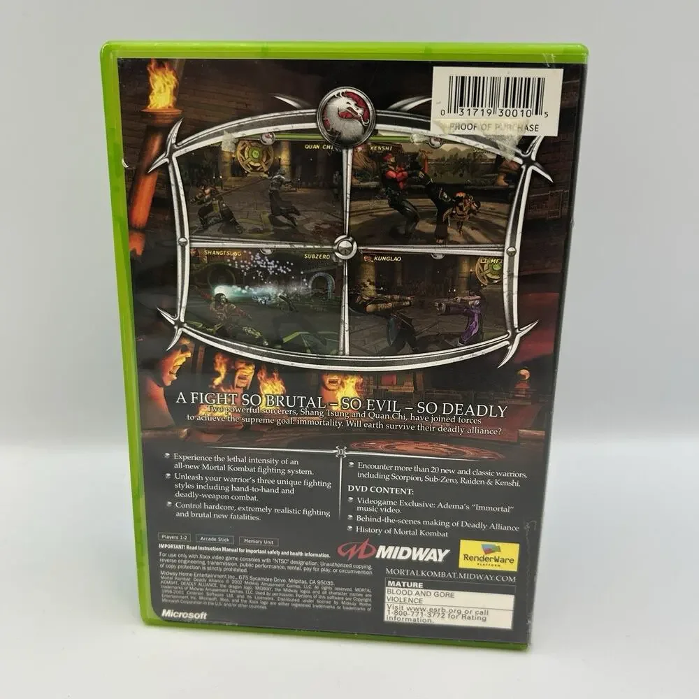 Mortal Kombat: Deadly Alliance (Microsoft Xbox 2003) No Manual - Tested Working